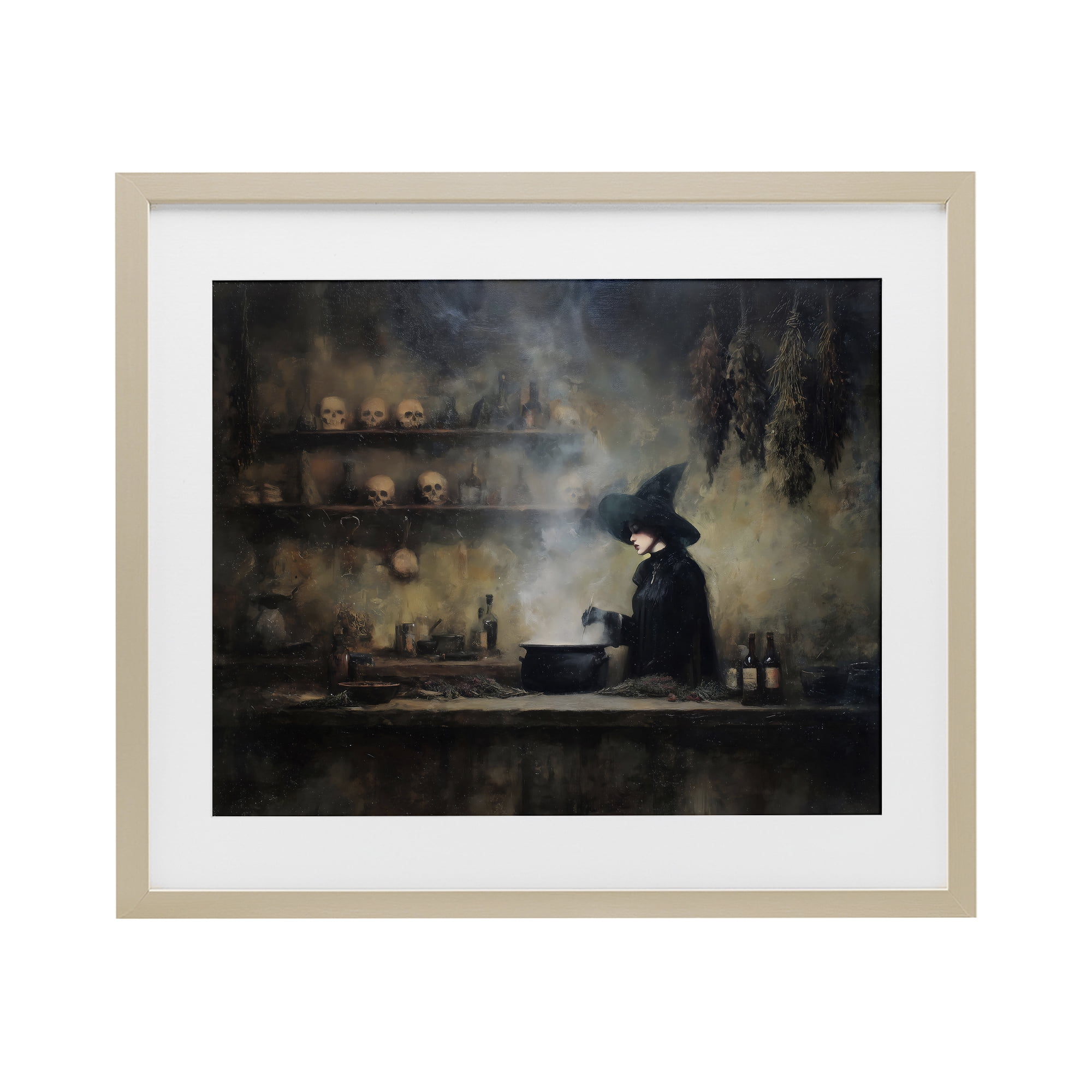 Witch's Cauldron Brew Birch Framed Print Under Glass, design by Arlington Prints