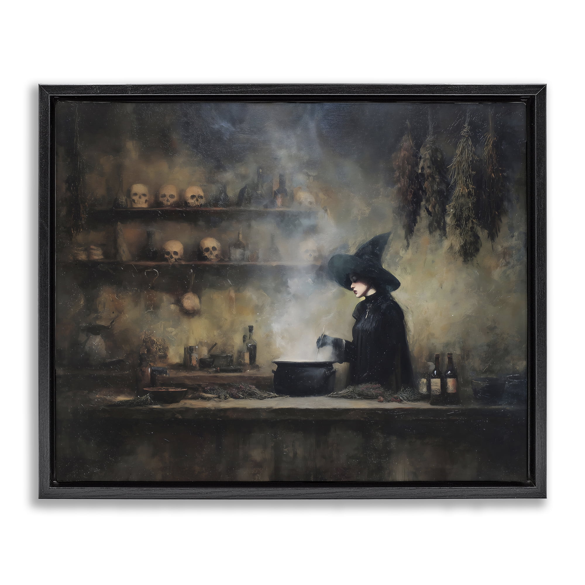 Witch's Cauldron Brew Black Framed Floater Canvas Wall Art, design by Arlington Prints