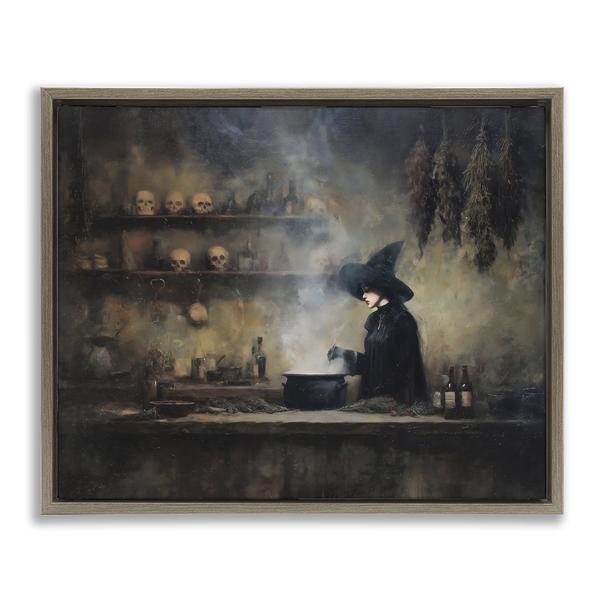 Witch's Cauldron Brew Brown Framed Floater Canvas Wall Art, design by Arlington Prints