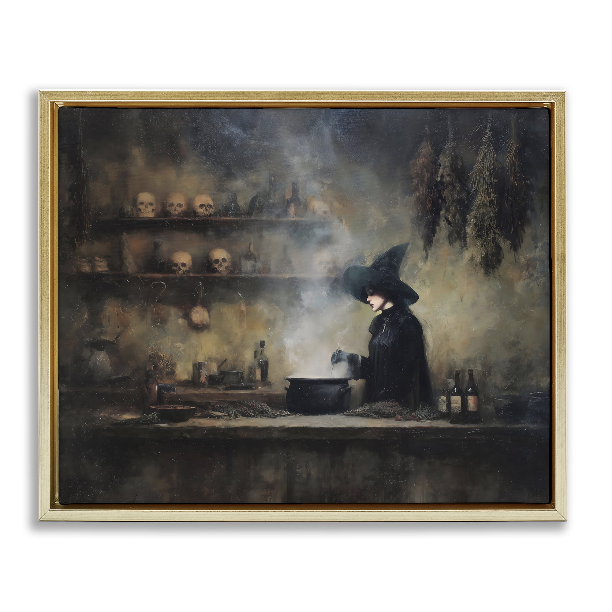 Witch's Cauldron Brew Gold Framed Floater Canvas Wall Art, design by Arlington Prints