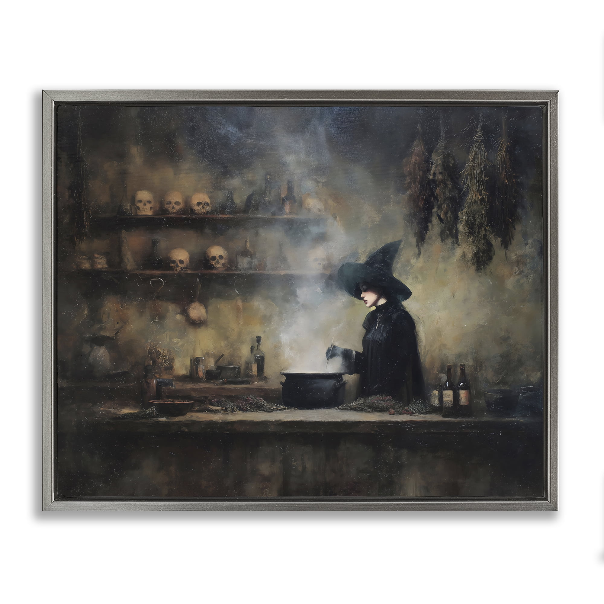 Witch's Cauldron Brew Gray Framed Floater Canvas Wall Art, design by Arlington Prints