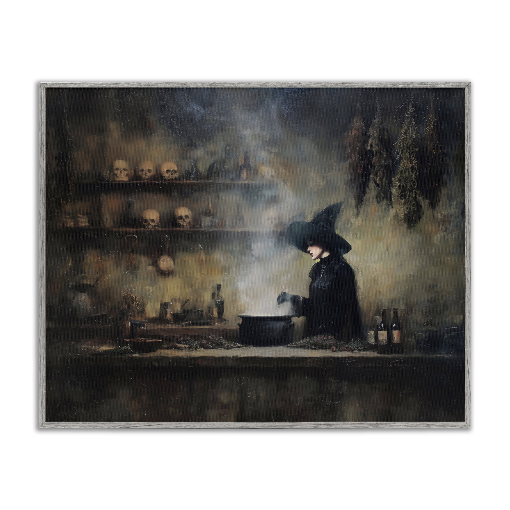 Witch's Cauldron Brew Gray Framed Giclee Art, design by Arlington Prints