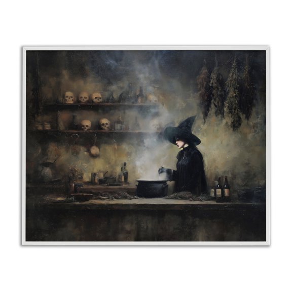 Witch's Cauldron Brew White Framed Giclee Art, design by Arlington Prints