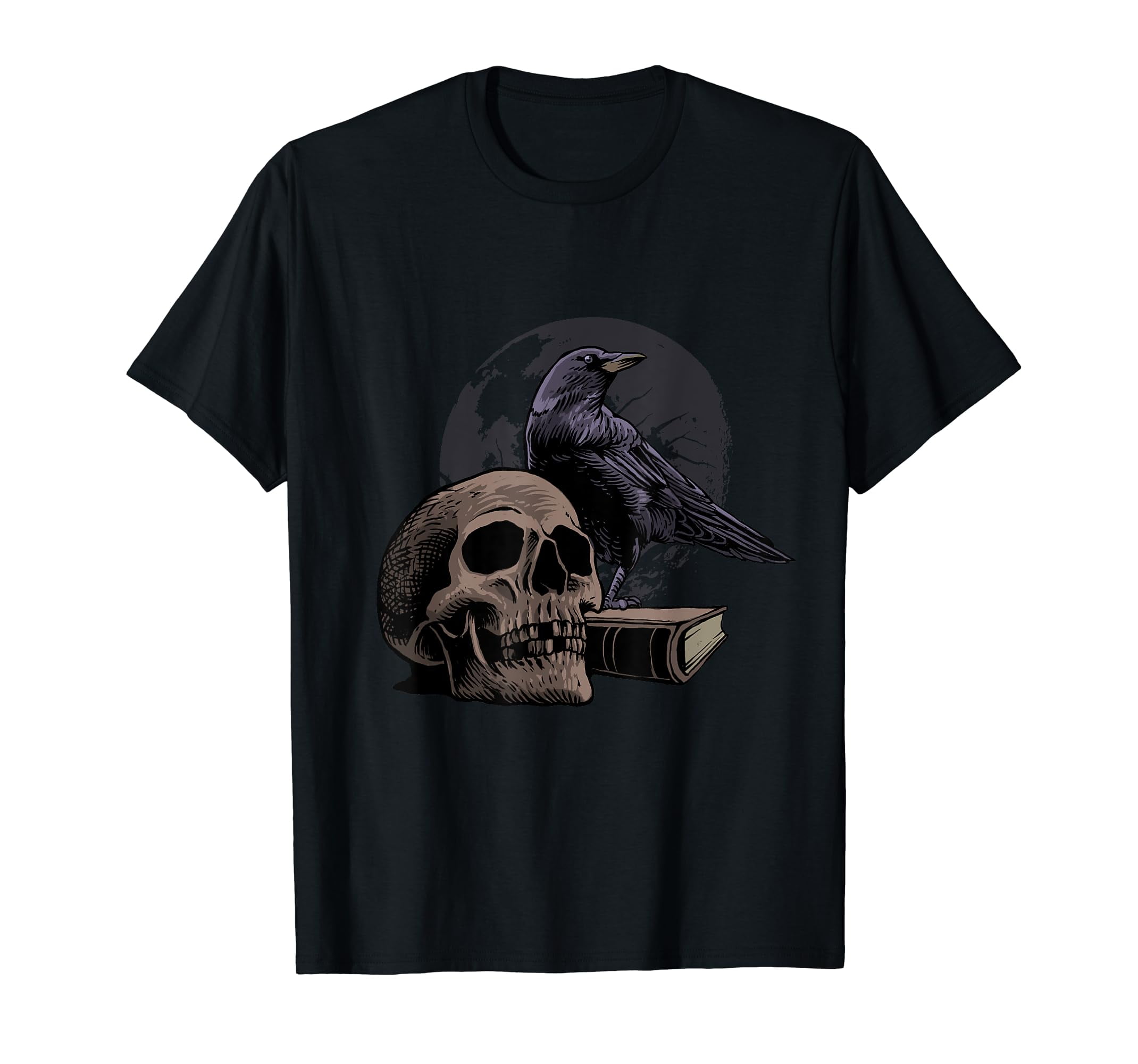 Witchcore Gothic Crow Raven Skull Full Moon Halloween Bird T-Shirt ...