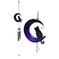 thumbnail image 1 of Witchcraft Black Cat On Purple Crescent Moon Stained Glass Wind Chime Suncatcher, 1 of 8