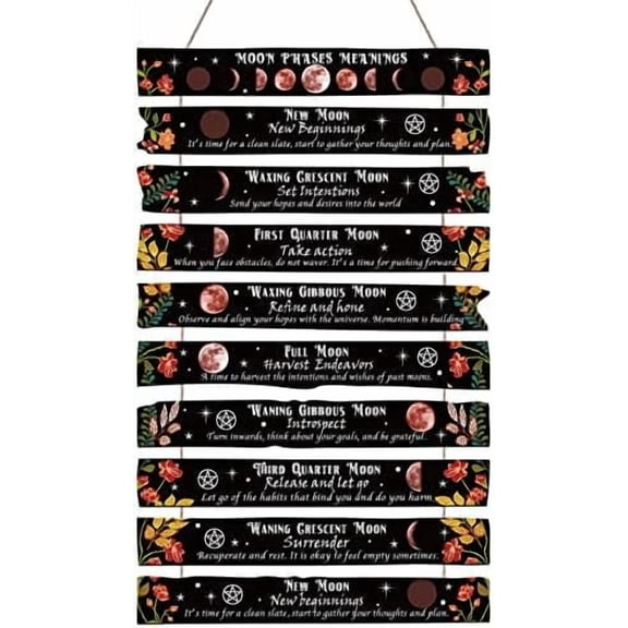 Witchcraft Knowledge Sign Moon Decor Halloween Witch Kitchen Witchery Sign Wizards Celestial Decor Moon Phases Meanings Plaque Vintage Wall Home Party Supplies Colorful