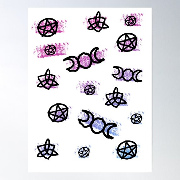 Witchcraft Magic Doodles In Color Poster Wall Art, Modern Wall Decor For Living Room Bedroom, 8x12 UNFRAMED