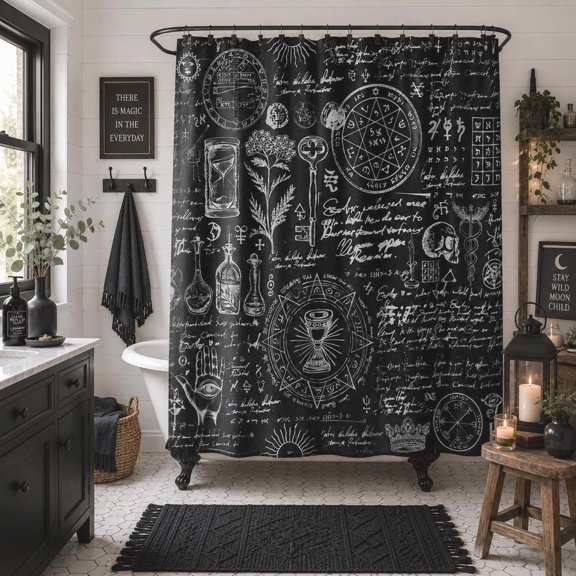 Witchcraft Magic Shower Curtain, Gothic Witchy Decor, Celestial Witchcore Bath Curtain, Dark Boho Bathroom Decor, Halloween Shower Curtain