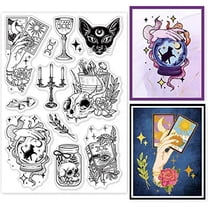 Witchcraft Magical Clear Stamps for DIY Scrapbooking Journals Decorative Cards Making Magic Ball Kitten Fantasy Silicone Clear Stamp Seals for Halloween Witch's Day
