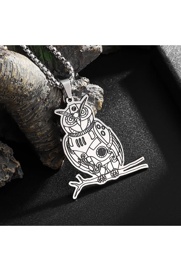Witchcraft Owl Steampunk Gears Stainless Steel Pendant Necklace Women Animal Hip Hop Punk Silver Color Jewelry Gifts Jewelry Fashion Accessories Creative Gift