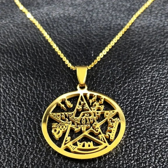 Witchcraft Pentagram Tetragrammaton Pendant 14K Yellow Gold Necklace for Women Men Protection Necklaces Jewelry collares
