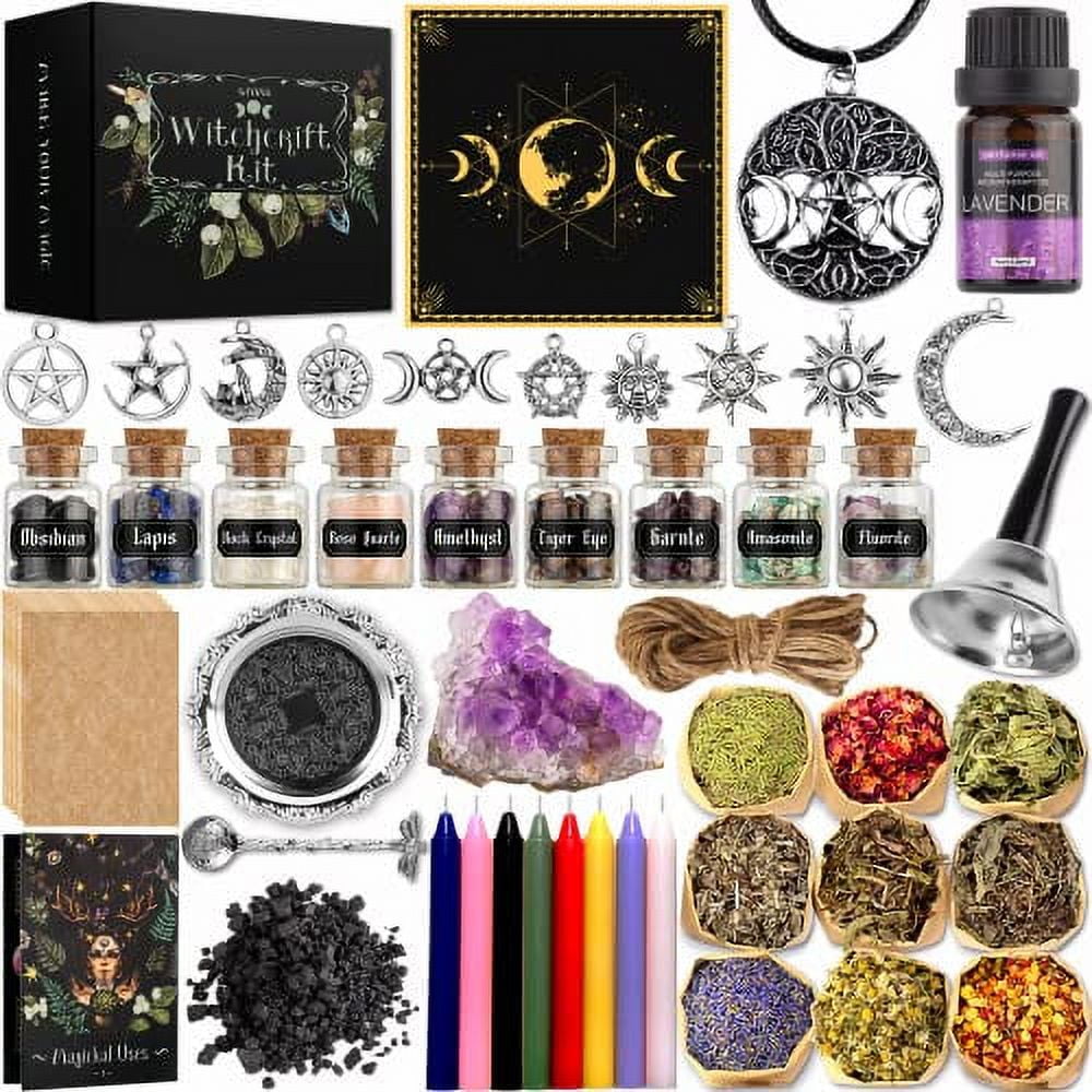 Witchcraft Supplies Kit for Spells, 57 PCS Witch Box Include Dried Herb  Crystal Jar Candles Amethyst Cluster Parchment, Wiccan Supplies and Tools