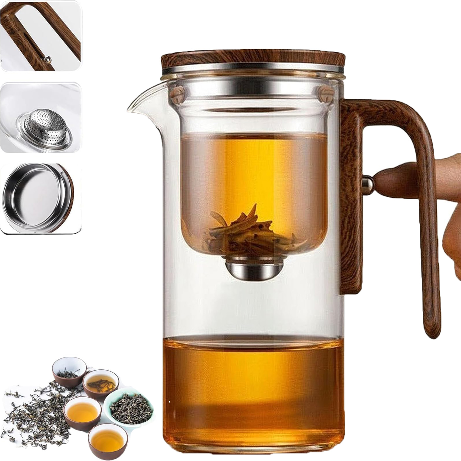 Théière Enchanti Magic 800ml - En Verre Borosilicate - Séparation Des Feuilles De Thé - Poignée En Bois - Pour Infusion Parfaite