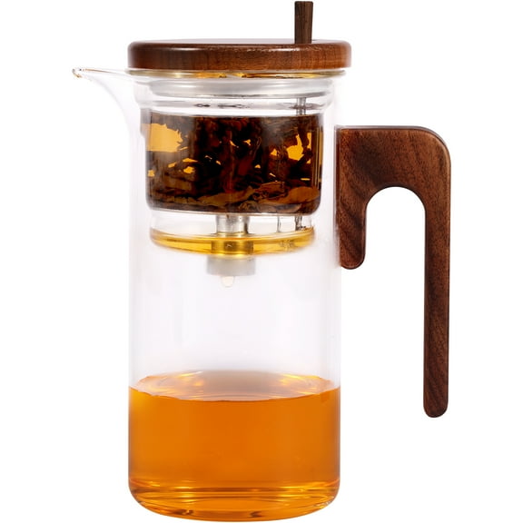 Witchcraft Teapot,Water Separation Glass Teapot with Wooden Handle,2025 Upgrade Press Control Enchanted Teapot,Magic Glass Teapot With Strainer for Flower Tea and Loose Tea Teapot