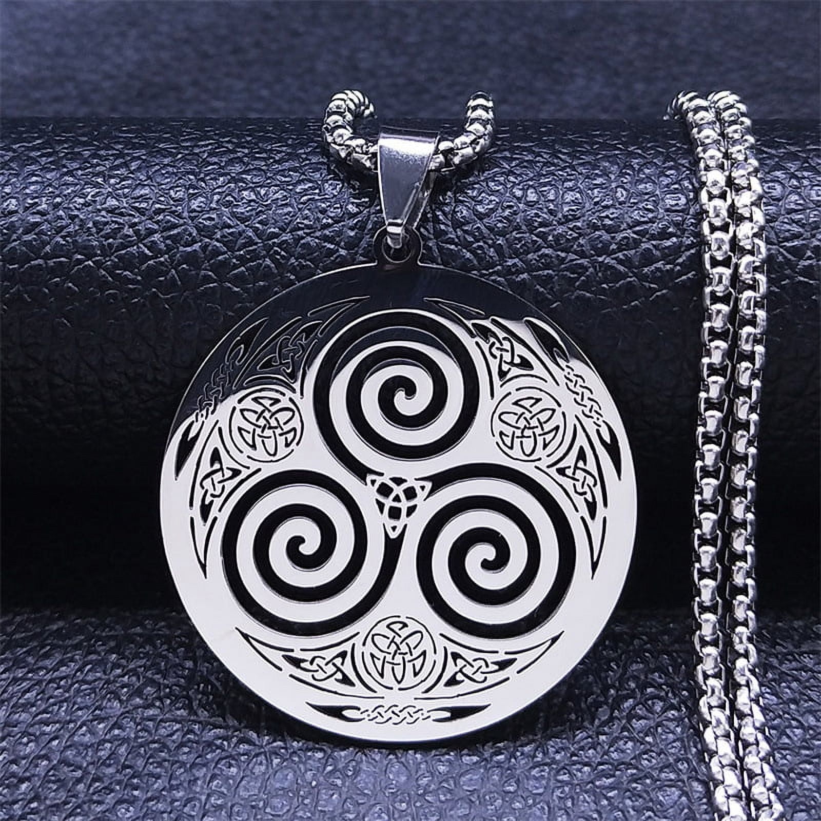 Viking Triskele Necklace - 925 Sterling Silver Oval Pendant With Runes, Triple Spiral, 20"+2" Chain, Celtic Norse Protection Jewelry For Men