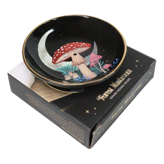 Witchcraft Wicca Dark Forest Toadstool Mushrooms And Fungi Round Incense Holder