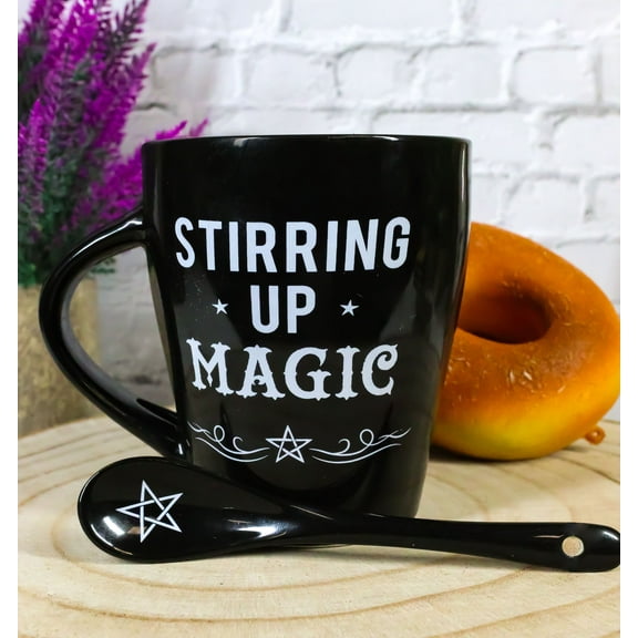 Witchcraft Wicca Stirring Up Magic Pentagram Star Tea Coffee Mug And Spoon Set