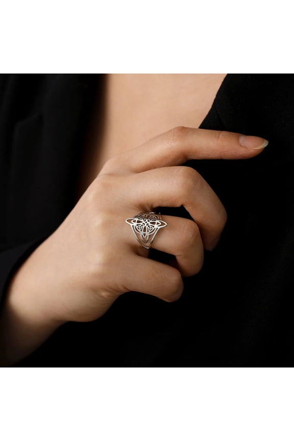 Witchcraft Witch Knot Ring 14K Yellow Gold Finger Rings Wicca Triquetra Celtics Knot Amulet Protection Jewelry Women Men