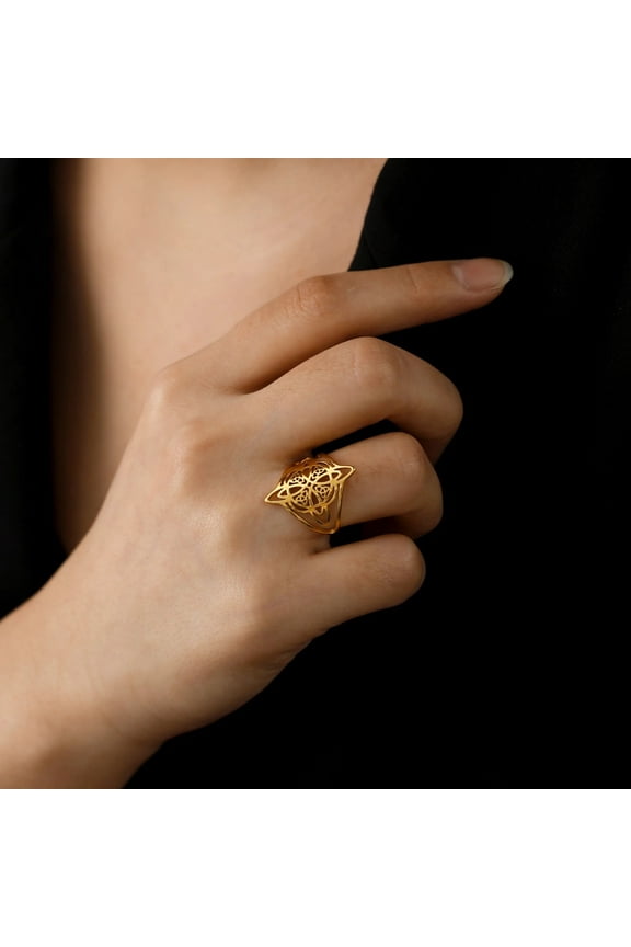 Witchcraft Witch Knot Ring 14K Yellow Gold Finger Rings Wicca Triquetra Celtics Knot Amulet Protection Jewelry Women Men