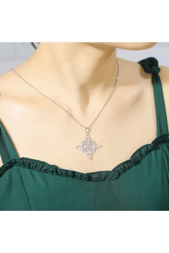 Witchcraft Witches Knot Necklace 14K Yellow Gold Triquetra Celtics Magic Knot Wicca Golden Silver Color Neck Chains Amulet Jewelry for Women