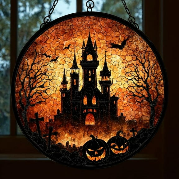 Witcher Castle Stained Acrylic Suncatcher for Halloween decor,Window Hanging Decor Art Gift Halloween Suncatcher Ornament,Spooky Season Gift