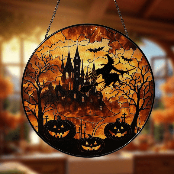 Witcher Castle Stained Glass Suncatcher, Window Hanging Decor Art Gift Halloween Suncatcher, Spooky Season Gift, Halloween Decor