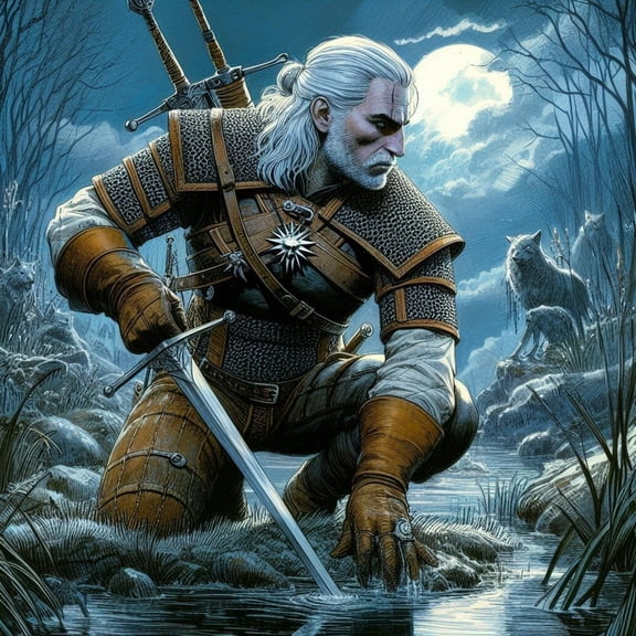 The Witcher Diamond Painting Set (for Adults) 5D DIY Character Diamond Art Set (for Beginners) Round Full Diamond Diamond Painting Gemstone Art Crafts (Home Wall Decoration Gift)