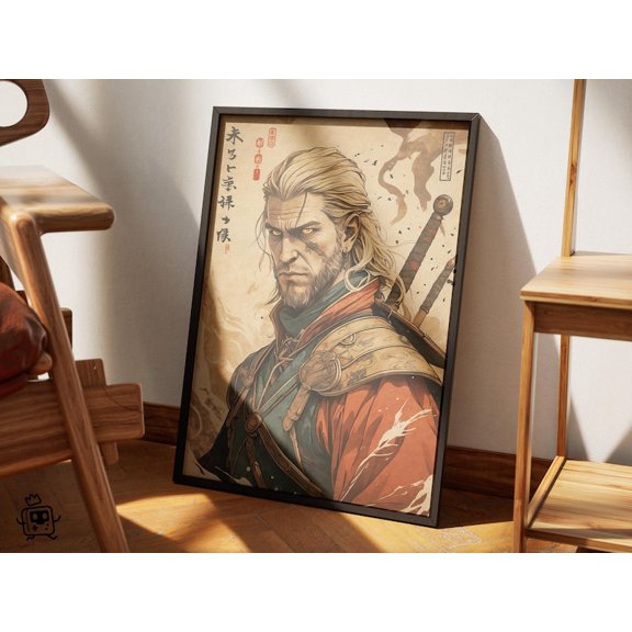Witcher Samurai Poster Geralt Japanese Style Fantasy Wall Art Minimalist Decor 12x18 Inches UNFRAMED