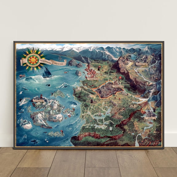 Witcher World Map Poster, Continent Locations Wall Art, Game Print, Unframed Paper Poster 8x10in