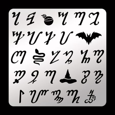 Witches Alphabet Metal Stencil 15.6cm Stainless Steel Magic Theban Runes Alphabet Stencil for Divination and Black Magic Square Stencil for Pyrography Journal Scrapbook