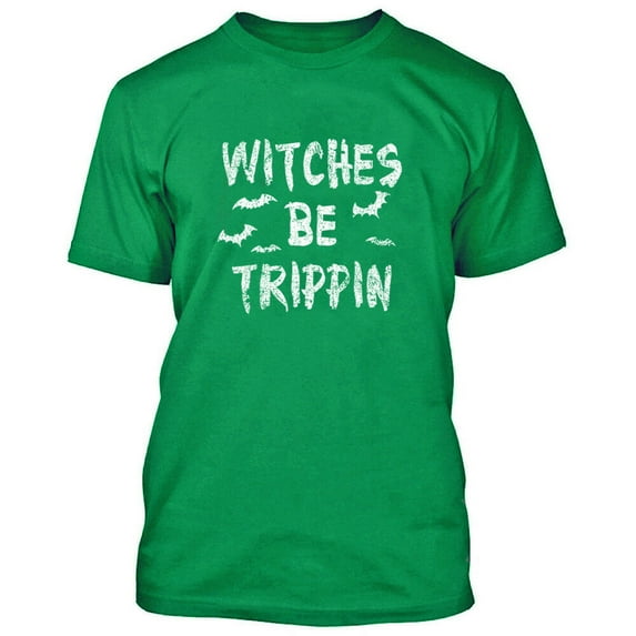 Witches Be Trippin Man T-shirt Bat Printed Halloween Costume Green Tee Medium