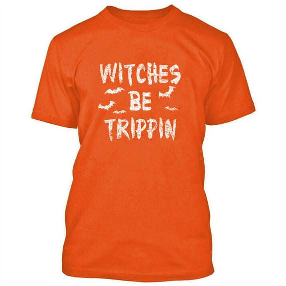 Witches Be Trippin Man T-shirt Bat Printed Halloween Costume Orange Tee 2X-Large