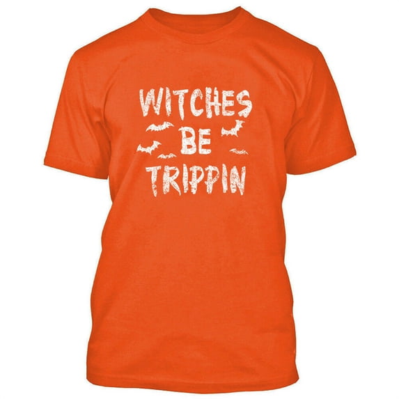 Witches Be Trippin Man T-shirt Bat Printed Halloween Costume Orange Tee Small