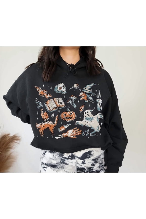 vintage Halloween elements Hoodie, Halloween Party Hoodie for Women, Halloween things Hoodie, Spooky Season Hoodie