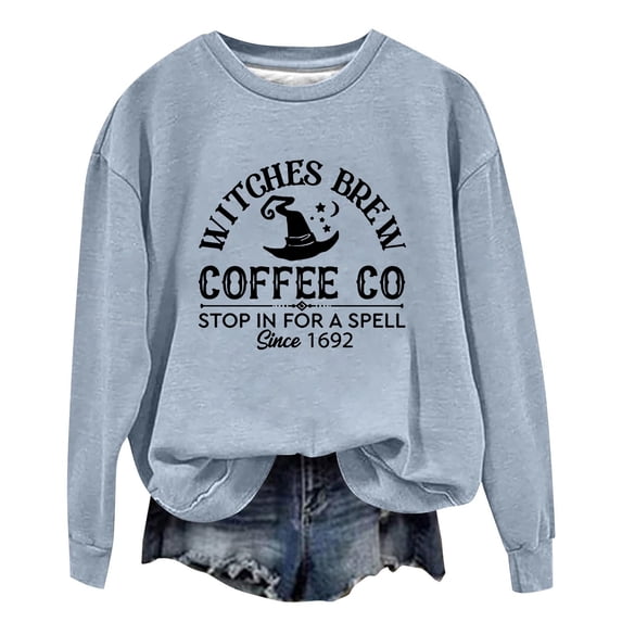Witches Brew Coffee Halloween Sweatshirt For Women Cute Crewneck Tops Oversized Long Sleeve Festival Pullover Sweater