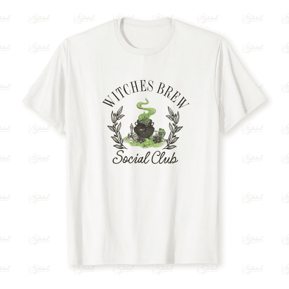 Witches Brew Social Club Retro Halloween Cauldron Casual Style Graphic T-Shirt up to size 5XL