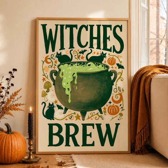 Witches Brew Wall Art Print With Vintage Cauldron Halloween And Kitchen Decor Unframed Paper Print