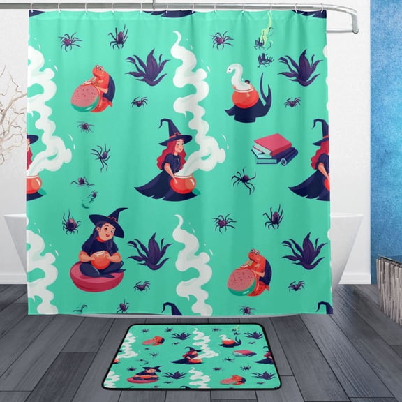 Witches Brewing Potions Bathroom Accessory Sets Waterproof Shower Curtain with Anti-Slip Bath Mat Durable Combo