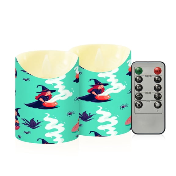 Witches Brewing Potions Flameless Candles 2 PCS with Remote Realistic Moving Flame LED Tapered Pillar Set for Home Decor