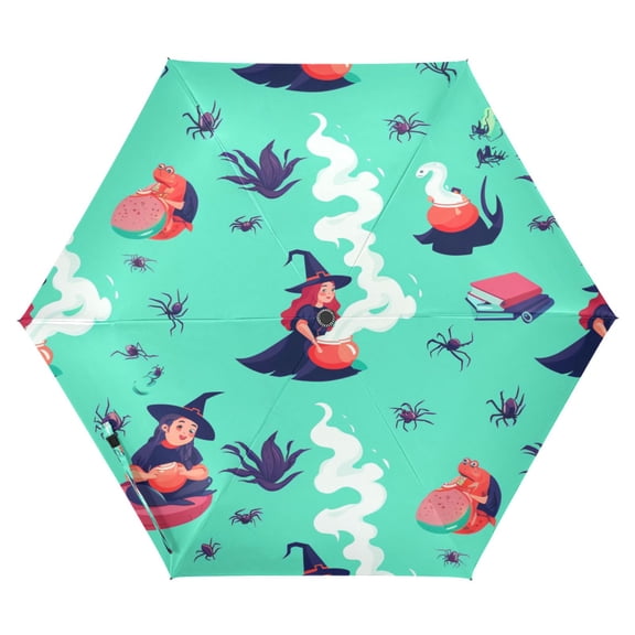 Witches Brewing Potions Folding Umbrella UV50+ Waterproof Sun Protection Auto Open Close Compact Fiberglass Frame