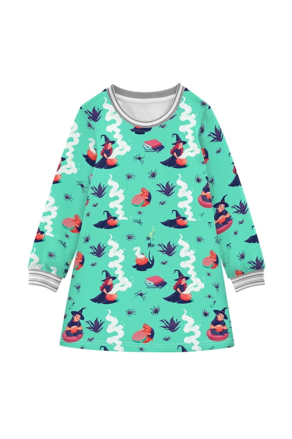 Witches Brewing Potions Girls'long-sleeved dress Thickened A-dress Warm Dress Basic Shirt Party Dresses