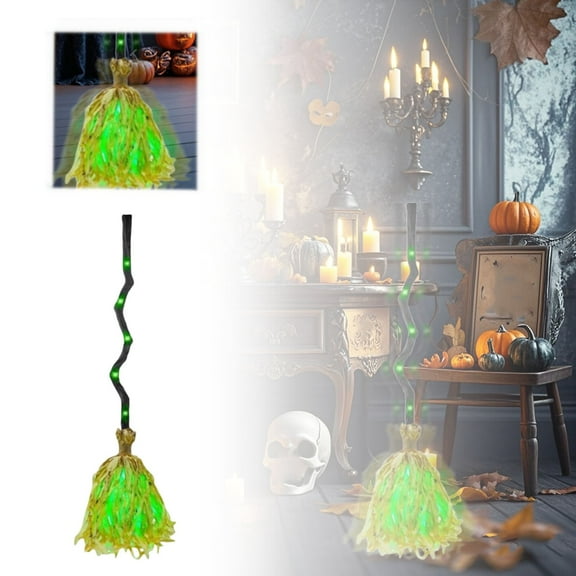 Witches Broom Halloween Decor 31.5 Inch Animated Light Up Moving Broomstick with Sounds Dancing Magic Witch Broom for Indoor Outdoor Porch Halloween Party Decorations Spooky Props