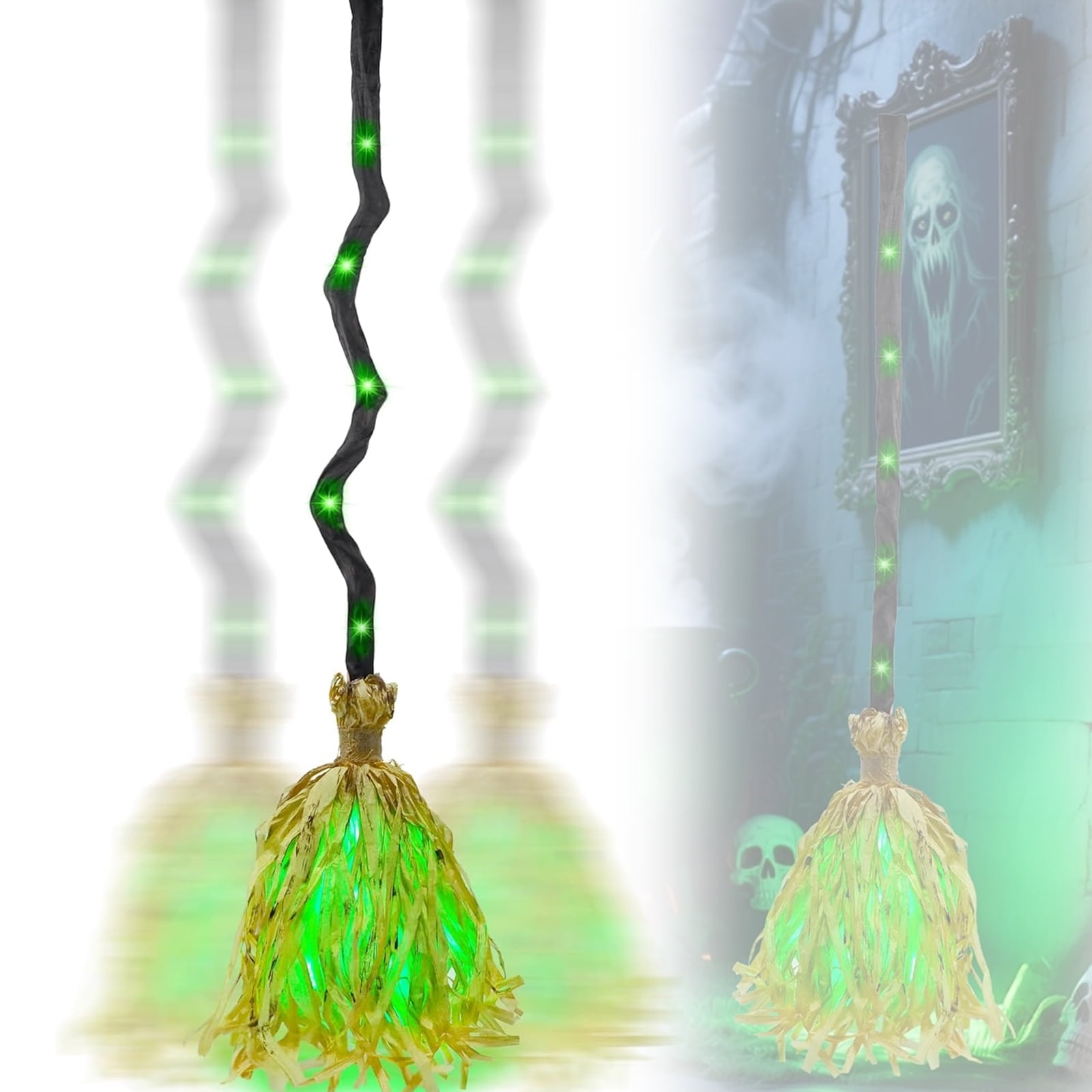 Witches Broom Halloween Decor 35" Animated Light up Moving Broomstick
