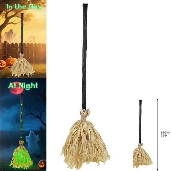 Witches Broom Halloween Decor - 35" Animated Light up Moving Broomstick with Spooky Sounds, Dancing Magic Witch Broom for Indoor & Outdoor Porch Halloween Party Decorations