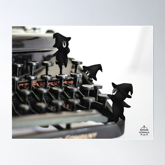Witches Climbing On A Typewriter Poster Wall Art, Modern Wall Decor For Living Room Bedroom, 8x12 UNFRAMED