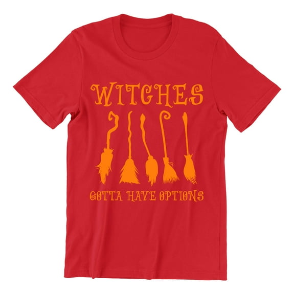 Witches Gotta Have Options Halloween Broom Unisex Men's T-shirt, 2XL, Red