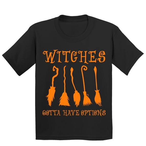Witches Gotta Have Options Halloween Broom Youth T-shirt, L, Black