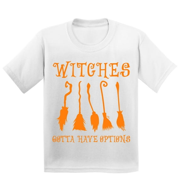 Witches Gotta Have Options Halloween Broom Youth T-shirt, S, White
