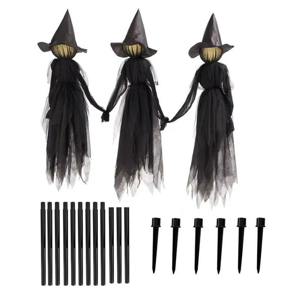 Witches Halloween Decorations Outdoor, 5 FT Lighted Witch Stakes Yard Decoration with Change Colors, Life Size Scary Witch Trio Halloween Props for Lawn Grave Party