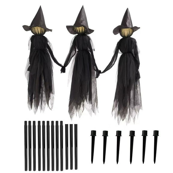 Witches Halloween Decorations Outdoor, 5 FT Lighted Witch Stakes Yard Decoration with Change Colors, Life Size Scary Witch Trio Halloween Props for Lawn Grave Party